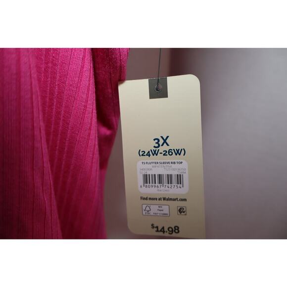 Terra & Sky Women's Plus Size Flutter Sleeve Rib Top-Size 3X - Picture 7 of 8